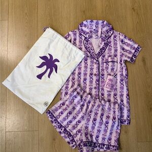 Purple and White Pink Palm Puff Pajama Set